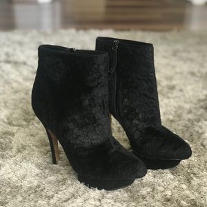 L.A.M.B. Platform Calf Hair Crocodile Look Booties